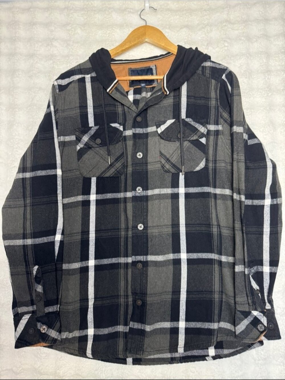 KOLBY Long Sleeve Heavier 100% Cotton Button  Up Shirt With Hood Small